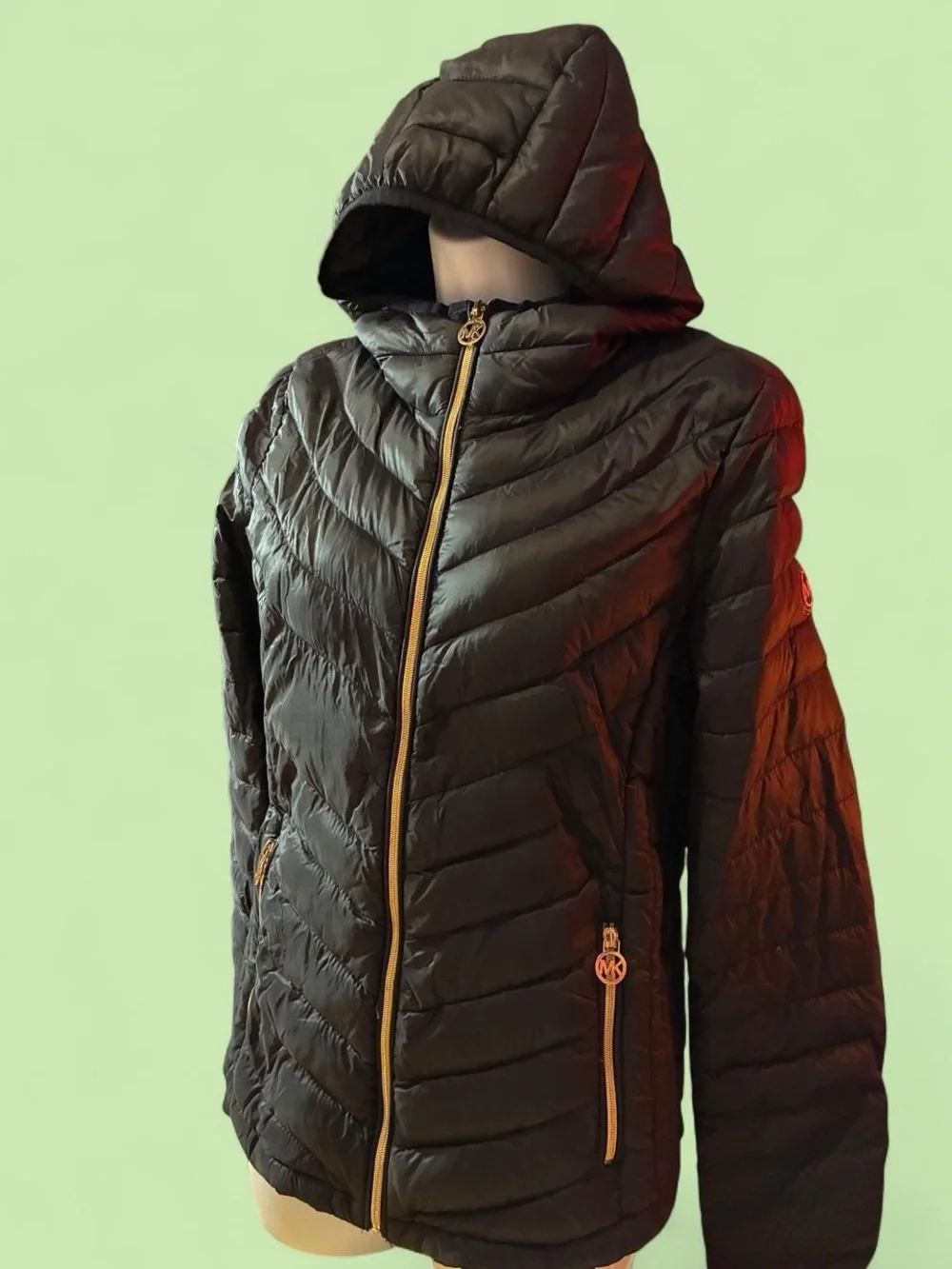 Michael Kors Black Quilted Hooded Puffer with Gold Hardware